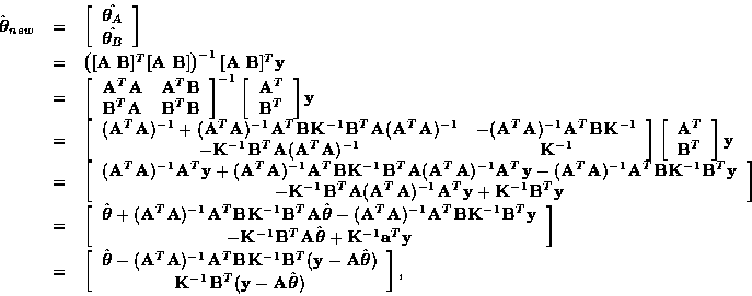 \begin{displaymath}
\begin{array}
{rcl}
\hat{\mbox{\boldmath$\theta$}}_{new} & =...
 ...{\mbox{\boldmath$\theta$}})
 \end{array} \right],\\ \end{array}\end{displaymath}